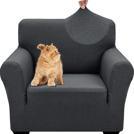 Housse De Canapé 1 Place, Extensible Housse De Fauteuil, Universelle Housse Canapé avec Accoudoirs, Protection Chat Chiens Housse Canape, Housses De Canapé Antidérapante, Gris Foncé-DOU