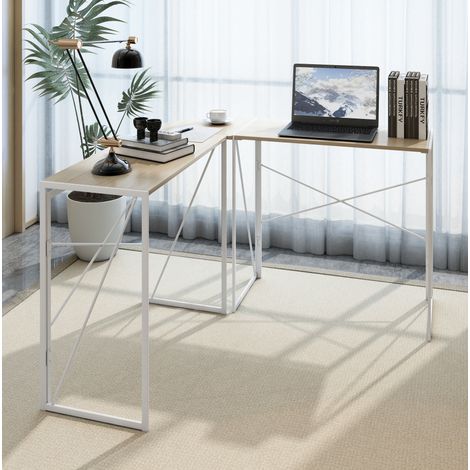 Eckschreibtisch in L-Form mit abgerundetem Design, schwarzem Metallrahmen (1/5)