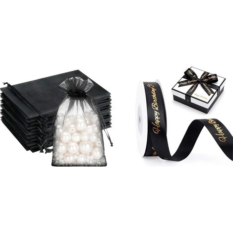 50PCS Sacs Organza et Ruban en Satin Noir (1/5)