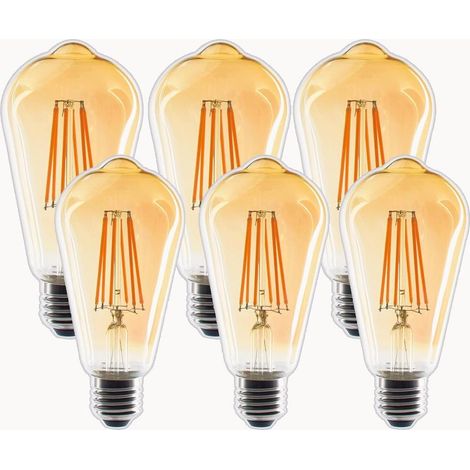 Ampoule Vintage Edison Dimmable E27 ST64 6W 600Lm Blanc Chaud 2700K Ambré Lampe Rétro à filament pour Salon Restaurant Café Bar,Compatible avec gradateur LED (Lot de 6 Piecè) [Classe énergétique F] (1/5)