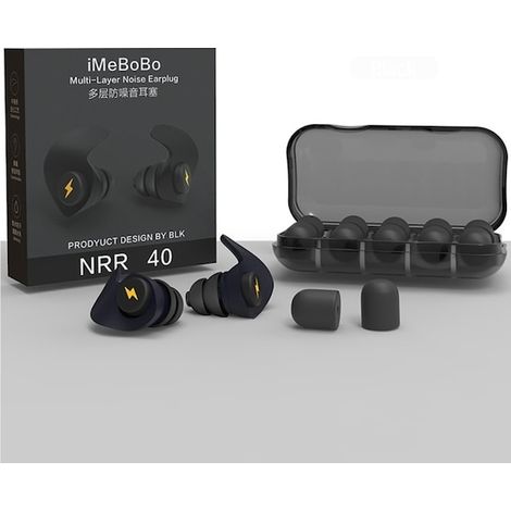Tapones para los oídos de esponja con cancelación de ruido, tapones silenciosos para un sueño tranquilo, tapones impermeables de silicona de ajuste individual, color negro. (1/5)