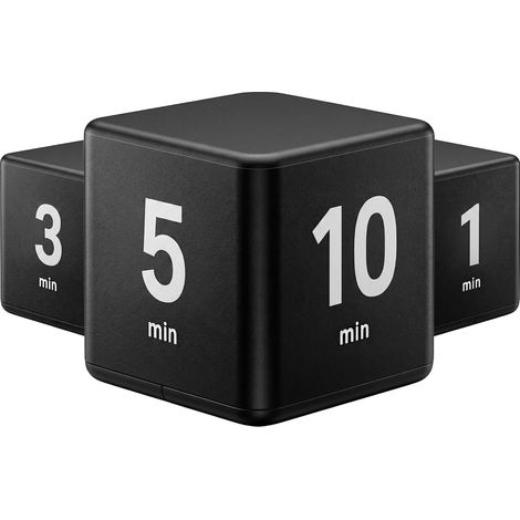 Minuteur cube noir avec compte à rebours visuel et préréglages de 1, 3, 5 et 10 minutes. Minuteur silencieux à bascule, idéal pour les enfants, la salle de classe, les études, la cuisine et le bureau. (1/5)