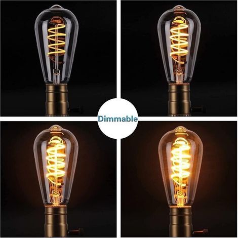 Ampoule LED filament vintage ST64 E27 – 40 W équivalent, lumière chaude 2700 K, forme spirale flexible, verre transparent (1/3)