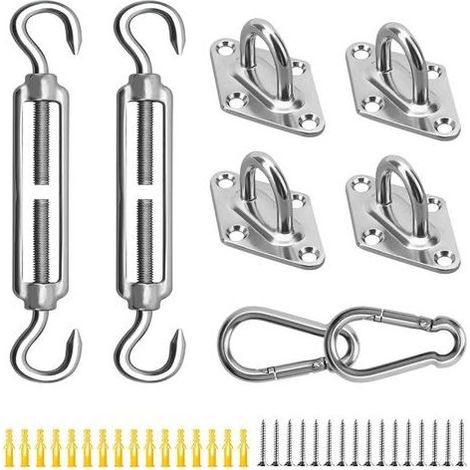 Kit de Fixation pour Voile D'ombrage, Acier Inoxydable Soleil Voile D'ombrage Kit de Fixation pour Triangle et Carré, Rectangle, du Soleil Voile D'ombrage (1/5)