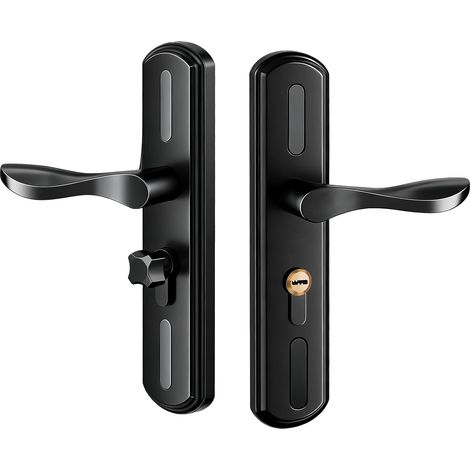 Door Handle Lock with 3 Keys, Universal Silent Rolling Interior Door Handle Locks Set for Bedroom Bathroom Black (1/5)