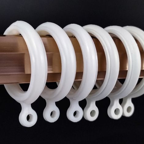 Set de 20 anneaux et crochets en plastique blanc de 34 mm pour fenêtres et tringles à rideaux de douche (1/3)