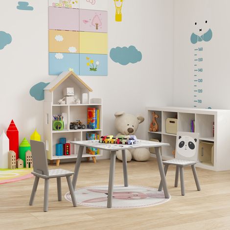 Ensemble table et chaises pour enfants, table pour enfant avec 2 chaises, motif animaux pour chambre à coucher gris (1/5)