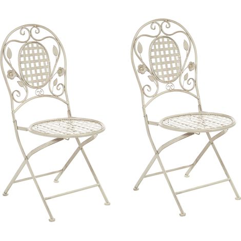 Conjunto de 2 sillas de balcón hierro blanco crema metal envejecido plegable exterior resistente a los rayos UV estilo retro francés Bivio (1/5)