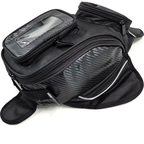 Motorrad-Tankrucksack – schwarze Oxford-Satteltasche, Motorradtasche mit großem Fenster – starke magnetische Tasche für Honda, Yamaha, Suzuki, Kawasaki, Harley