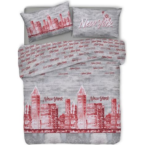 Copripiumino parure sacco e federa New york 100% cotone singolo matrimoniale Rosso - Singolo