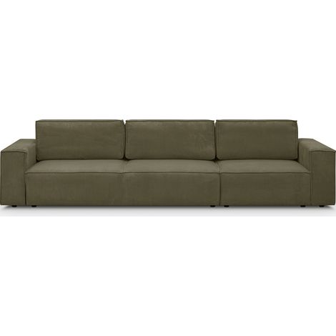 Canapé modulable convertible 5 places avec coffre de rangement en velours côtelé vert kaki - Harper Mod (1/5)