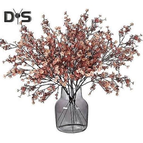 Lot de 5 branches artificielles de gypsophile (5 tiges), fleurs réalistes en soie, centre de table pour mariage, fête, maison ou bureau. Décoration florale artificielle.café (1/5)
