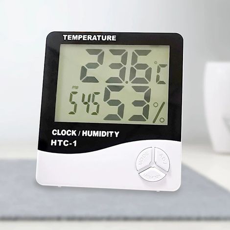 Digitales Heimthermometer mit Hygrometer und Wecker – Hohe Genauigkeit, Doppelfunktion (Temperatur-/Feuchtigkeitsanzeige), Weißes ABS-Gehäuse, Abmessungen 9,5 x 9 x 2,5 cm – 2 AAA-Batterien (1/4)