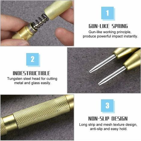 Automatischer Zentrierstempel (2 Stück), automatischer Körner, automatischer Stempel, automatischer Schlagstempel für Stahl, einstellbare Schlagkraft – Gold, Silber (1/3)