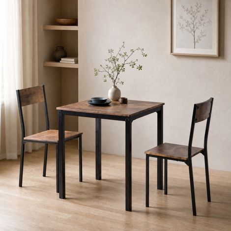 Ensemble table chaises de salle à manger 70 x 70 x 75 cm, 1 table et 2 chaises, marron DESVIAE (1/5)