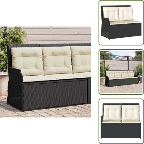 Banc de jardin en acier - vidaXL Banc inclinable de jardin avec coussins noir résine tressée - Banc de jardin avec coussins (1/5)