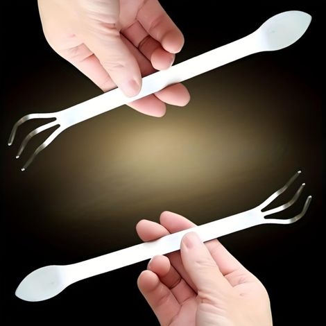 Lot de 2 mini râteaux manuels en acier inoxydable, outil de jardinage à double tête pour ameublissement du sol et pressage, petit râteau portable pour pots d'intérieur, balcon et terrasse (argenté) (1/5)