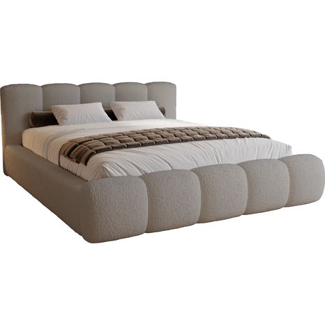 Lit coffre 140x200 Ravello - lit bouclé avec rangement, sommier - Gris clair (Lambi 11)