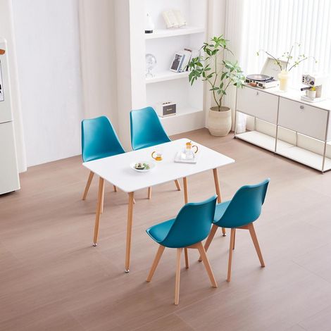 Essgruppe rechteckiger Esstisch 110cm mit 4 skandinavischen Stühlen Mintgrün (1/5)