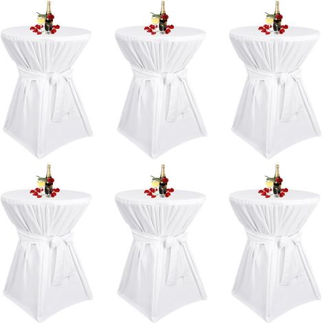 Stehtischhusse 6er-Set Weiß für Ø 80-85 cm, Polyester, mit Fußtaschen