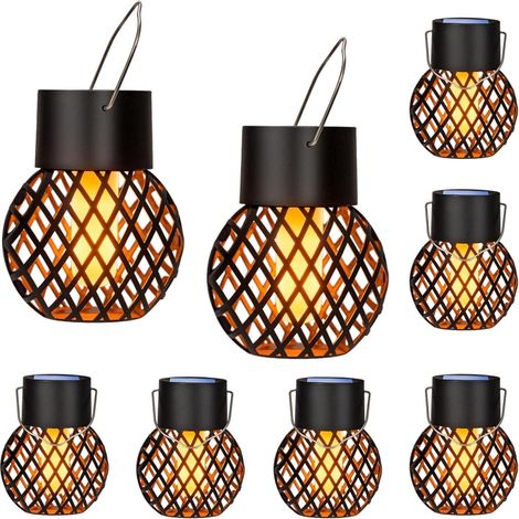 Lampara Colgante Exterior - Solar - Efecto Llama Parpadeante - IP44 - Para Jardín Terraza Valla Árbol - Metal - Set de 8 Unidades (1/5)