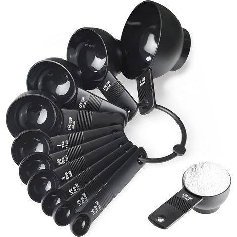 Jeu de cuillères et de tasses de mesure 10 en 1 en plastique - Gobelets doseurs pour mesurer les ingrédients secs et liquides - Pour cuisson et pâtisserie (1/5)
