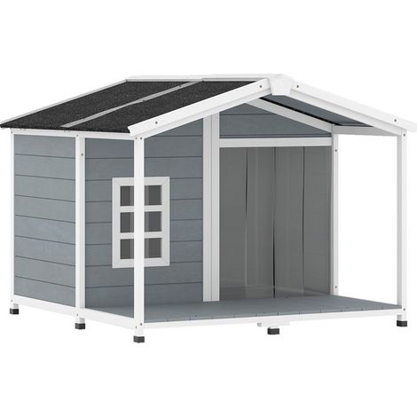 CHICFURN Caseta para perro de exterior 103x107x83,5 cm de madera gris con terraza (1/5)