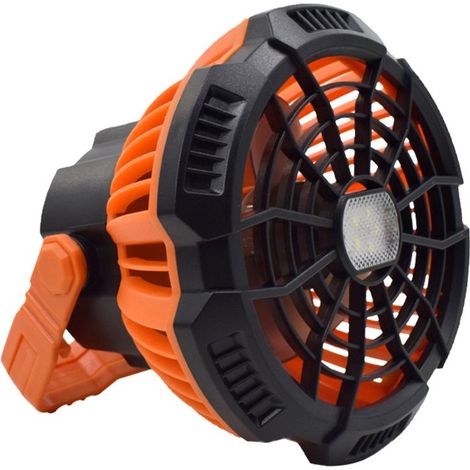 Ventilateur portable d'extérieur à trois vitesses réglables, rechargeable par USB, avec lumière LED et crochet de suspension, idéal pour le camping, les tentes et les activités en plein air. (1/5)