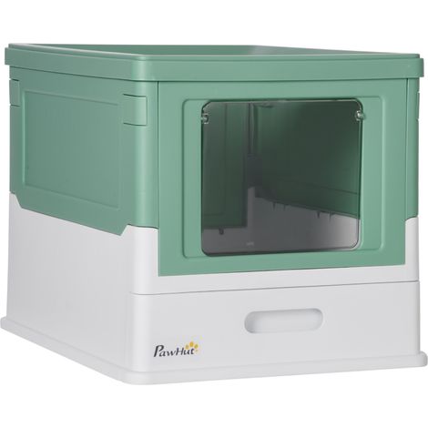 Toilette pliable pour chat double porte battante, accès supérieur, pelle incluse, 47,5 x 35,5 x 36,7 cm, vert (1/5)