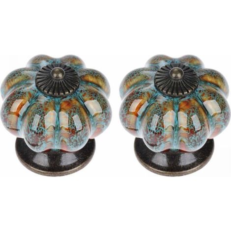 2pcs(Blue) Door Handle Set, Drawer Handles, Cabinet Handles, Ceramic Handles, Retro Elegant Pumpkin Shape Handles (1/3)