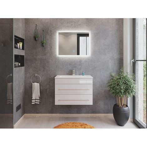 Badmöbel Mars 700 2-teilig mit LED Spiegel SlimLine weiss hochglanz