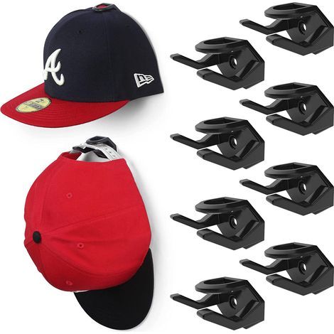 Wall-Mounted Hat Hooks (8-Pack) - Hat Holder for Baseball Caps, Black (1/4)