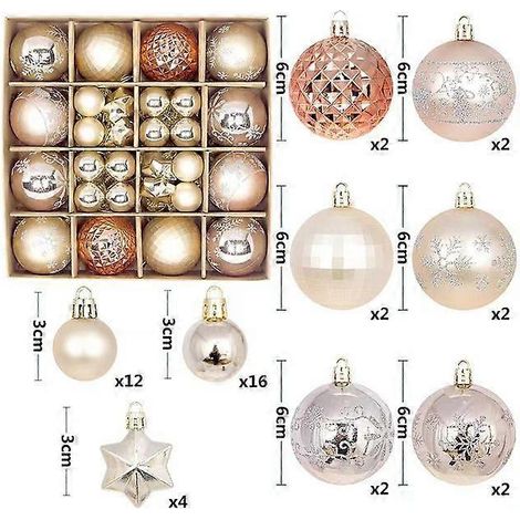 Boule de Noël décorative de 6 cm, ornement pour sapin de Noël, pendentif à suspendre, décoration de Noël et de Nouvel An, couleur or champagne (1/5)