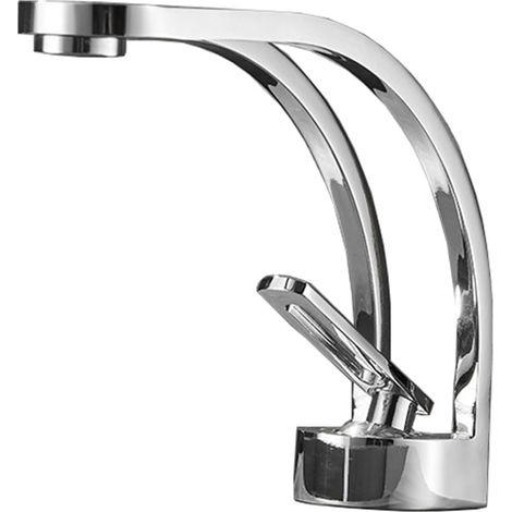 Robinet de lavabo monotrou argenté, noyau de valve en céramique, avec tuyau d'eau chaude et froide, adapté à la salle de bain (1/5)