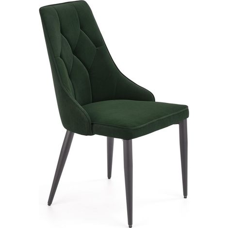 Chaise en velours vert foncé avec dossier matelassé et pieds en acier noir COSMOS (1/5)