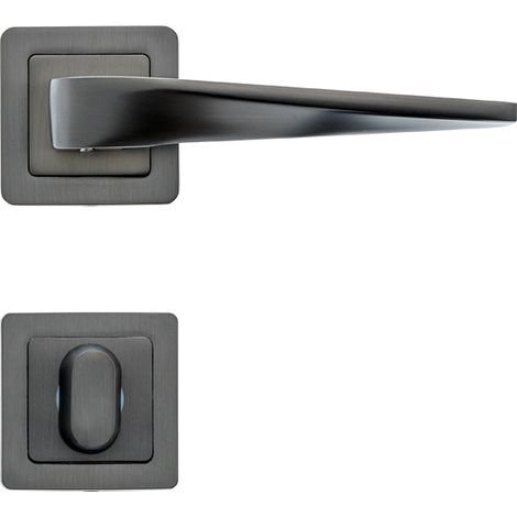 Lot de 2 poignées de porte MAXIM graphite mat – 2 rosaces condamnation graphite mat – Ultra résistantes en zamak – Design moderne et industriel – AYR (1/4)