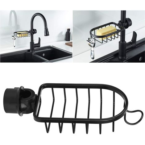 Schwammhalter für den Wasserhahn — Leicht zu reinigen, formstabil — Minimalistischer Küchen-Organizer — 4er-Set (Schwarz)