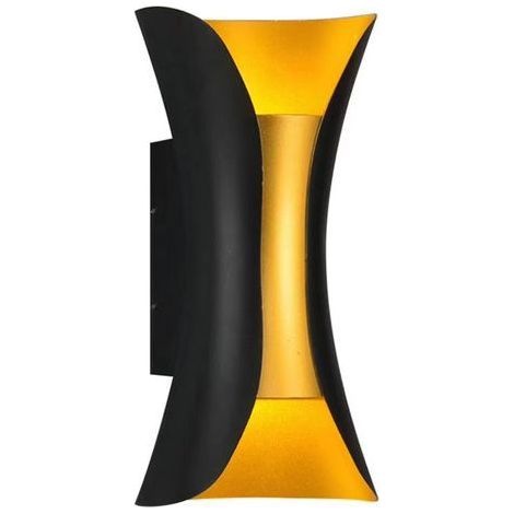 Wasserdichte Außenwandleuchte mit zwei Leuchtenköpfen, die nach oben und unten leuchten, 6-W-LED, 150 mm lang, 3000 K warmweißes Licht (schwarz/gold) für Hof oder Villa (1/5)