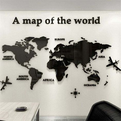 Carte du Monde 3D Stickers Muraux Décoration Murale Pour Maison Bureau étude Salon Canapé Fond Stickers Murau En Trois dômensions Décoration(XXL-280 x 146cm)