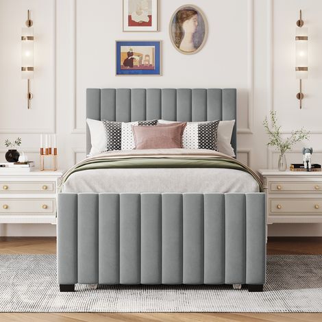 Lit simple en velours doux 90x190 cm, lit plateforme escamotable gris, couchage pour enfant ado ou invité (1/4)