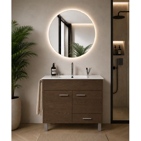 Meuble de salle de bain avec vasque ORIGENBATH SAMOS sans miroir 90x40 cm frêne tea (1/3)