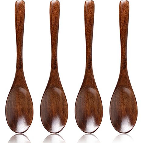 Cuillère En Bois - Cuillère À Soupe En Bois Naturel Pour Mélanger Café Thé Miel Soupe - Lot De 4 (1/5)