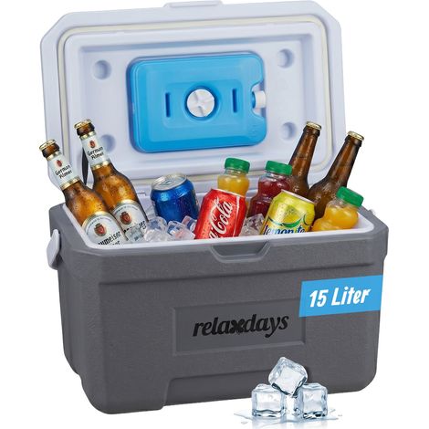 Relaxdays Kühlbox, 15 l, mit Kühlakku & Griff, Camping, Picknick, ohne Strom, HBT 30 x 46 x 30 cm, Isolierbox, weiß/grau (1/5)