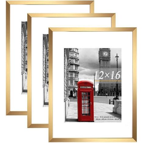 Bilderrahmen 30x40 cm mit Passepartout für 8,5x11 cm, 3 Stück, Gold (1/5)