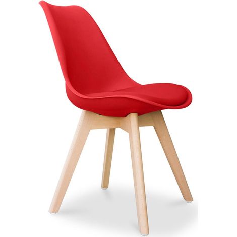ORION91official® - SIRIO Dining Chair in Red with Polypropylene Seat and Beech Wood Legs, 82cm High, Nordic Style, Ergonomic, Max Weight 110kg, Perfect for Kitchen, Living Room, or Office. (1/5)