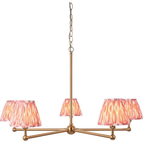 Endon Santiago Suspension en laiton vieilli brossé avec abat-jour en tissu Ikat rose corail 16 cm 5 x B22