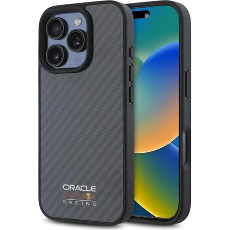 Funda rígida Red Bull RBHMP16X24CFILSK para iPhone 16 Pro Max de 6,9 pulgadas, color negro/negro, fibra de carbono, logotipo brillante y MagSafe. (1/5)