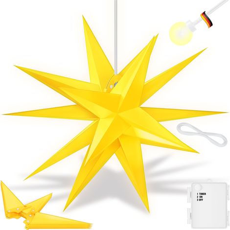 KESSER® Stella LED 3D, timer, interno ed esterno - Giallo, con timer, 35 cm (1/5)