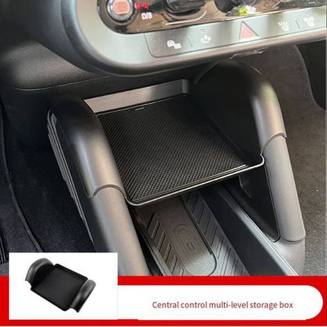 Available in 1 color: Black Material: ABS Car center console layered storage box + miscellaneous storage box. (1/4)