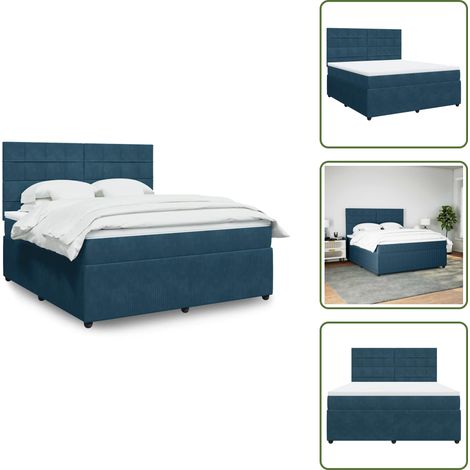 Taschenfederkern - vidaXL Boxspringbett mit Matratze Dunkelblau 180x200 cm Samt - Kopfteil (1/5)